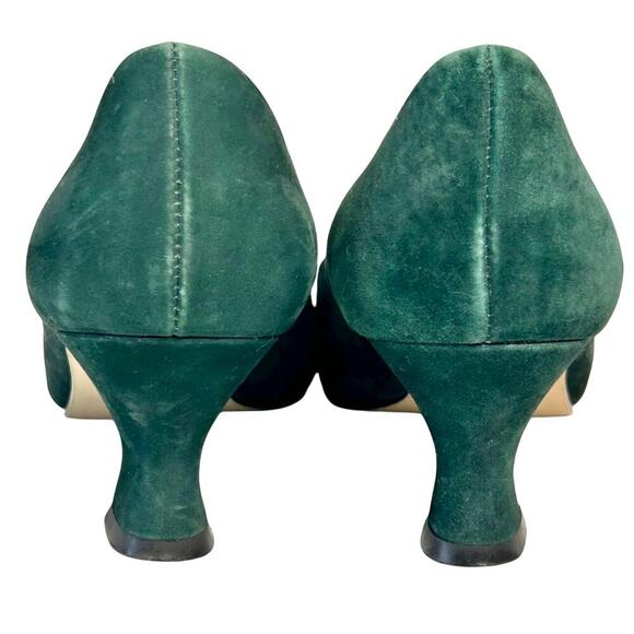 VINTAGE Emerald Green Regency Court Shoe Kitten Block Pump 7.5 Fairy Cottagecore - Picture 9 of 11